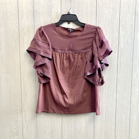 Express Mauve Short Ruffle Sleeve Blouse Size Small NWT - Picture 1 of 4